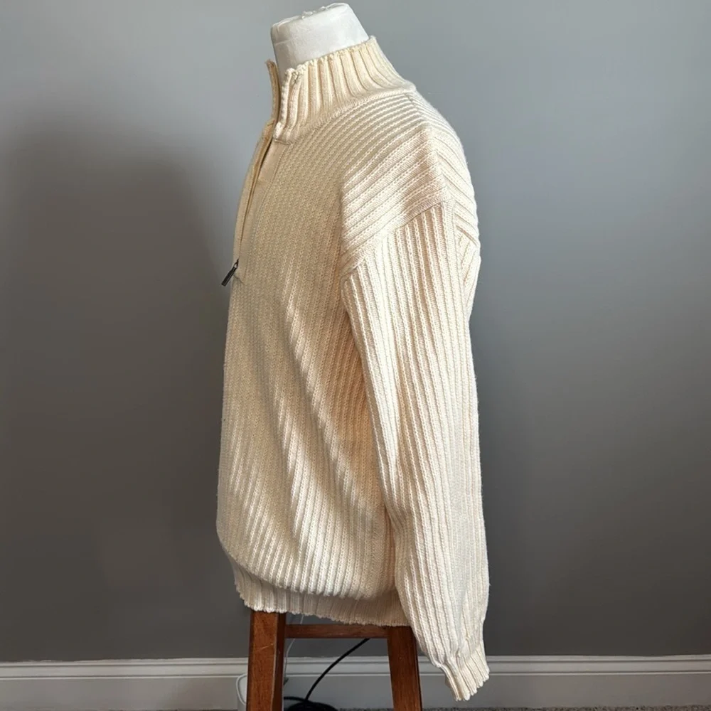 Barbour - Boatman Half Zip Sweater 100% Pure New Wool - Cream - Size Large